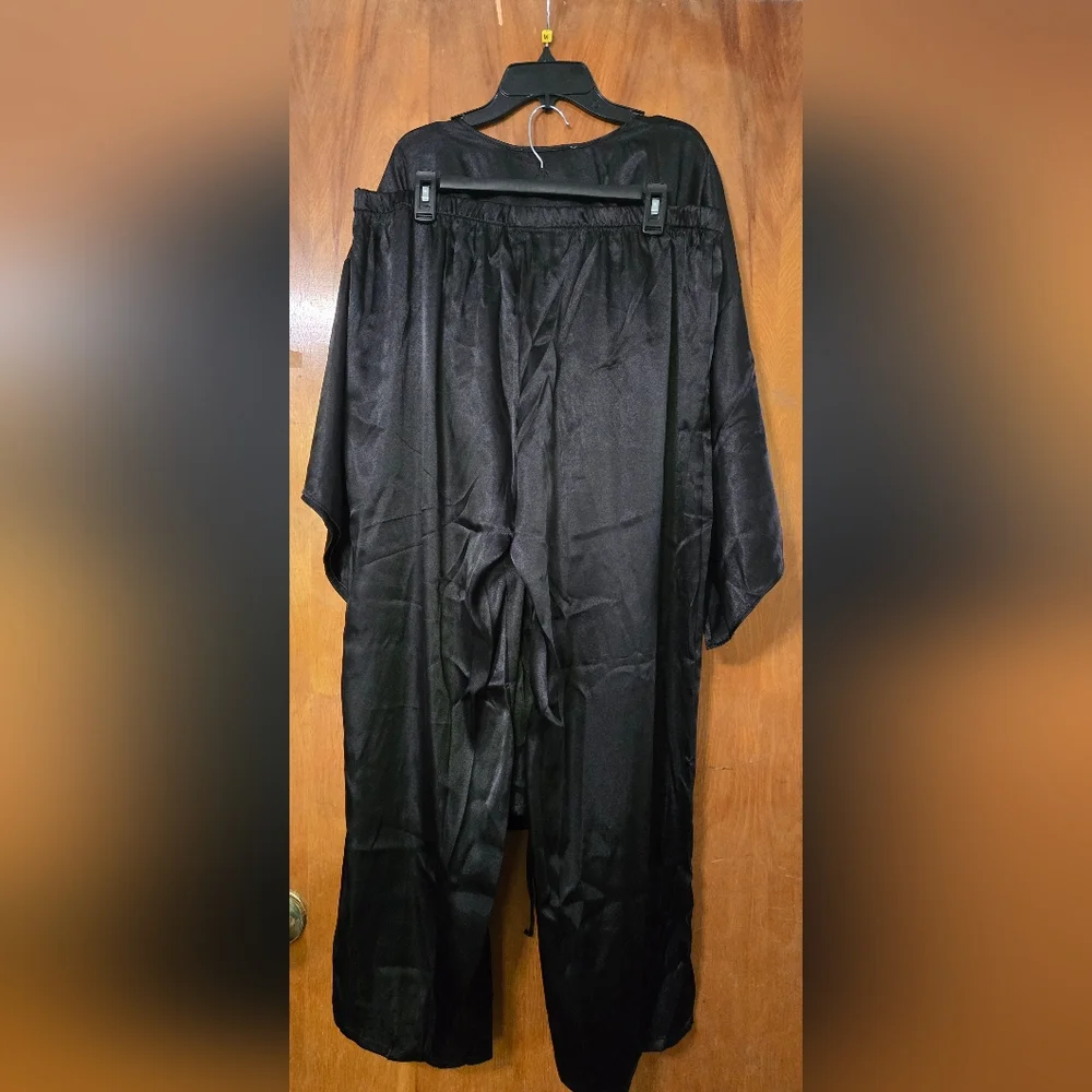 Nwt Linea Donatella 3pc  Black Satin Fringe Sleep PJ Set